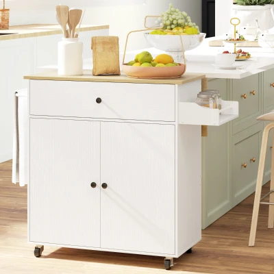 HOMCOM Rolling Kitchen Island Cart with Storage, White