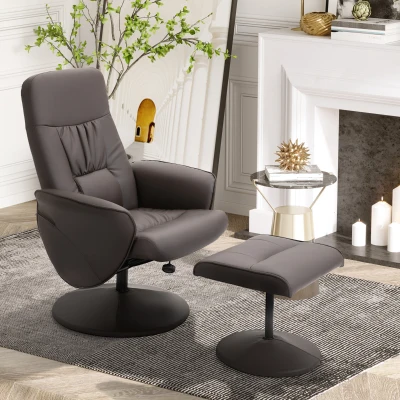 HOMCOM 2-delige Stoelset, Stoel met Hocker, Relaxstoel met Hocker, handmatig verstelbaar, neigbare rugleuning, Bruin
