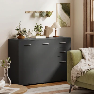 HOMCOM Modern Sideboard Cabinet 2 Drawers 3 Doors Black