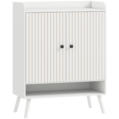 HOMCOM Sapateira de 2 Portas em Ripas Sapateira para Entrada com Prateleiras Ajustáveis Compartimento Aberto para 15 Pares de Sapatos 75x35x97 cm Branco