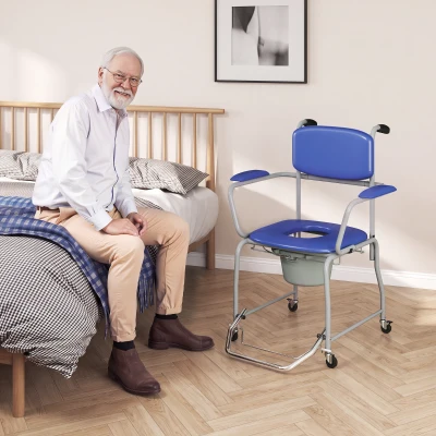 HOMCOM Chaise Douche Roulante Rembourrée Accoudoirs Rabattables