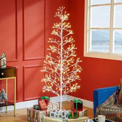 HOMCOM Sapin Artificiel 180cm 384 LED Blanc Chaud Base Acier