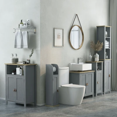 kleankin Meuble Lavabo Gris 2 Portes Étagère 60x30cm