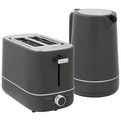 HOMCOM Set van 1,7 L waterkoker en toaster met 6 bruiningsniveaus, Grijs