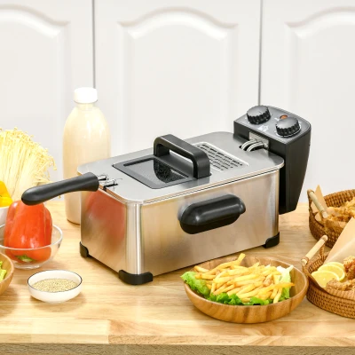 HOMCOM 3L Stainless Steel Deep Fat Fryer 2000W with Timer