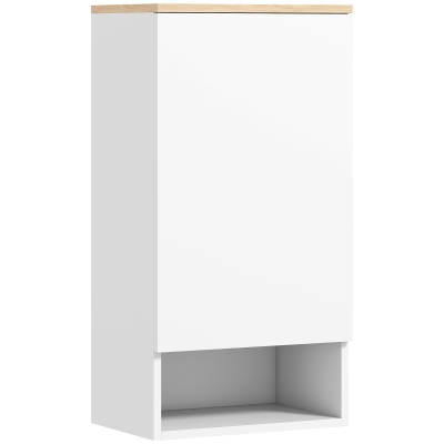 HOMCOM Wandgemonteerde Badkamerkast, Wandkast voor de Badkamer met Verstelbare Planken en Open Vak, Hout, Wit