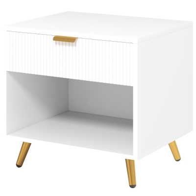 HOMCOM Mesita de Noche Moderna Mesilla de Noche con Cajón y Compartimento Abierto para Dormitorio Salón 50x40x47 cm Blanco