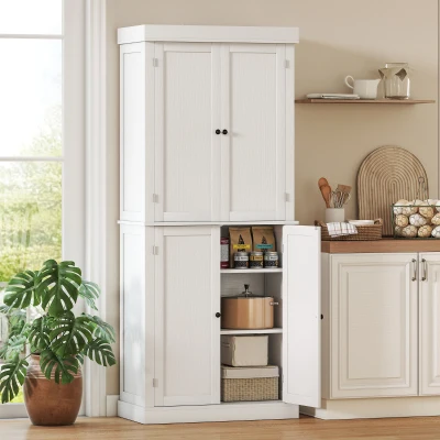 HOMCOM Mobile Cucina a 6 Ripiani Regolabili e 2 Ante Legno Bianco