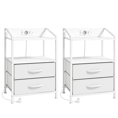 Set de 2 Noptiere Con Lumini Led E Stație de Încărcare, Alb