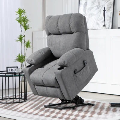 HOMCOM Seniorenfauteuil met opsta-hulp, ligfunctie, incl. afstandsbediening, 144 cm x 91 cm x 88 cm, Grijs