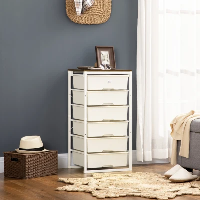 HOMCOM 6-Drawer Chest of Drawers Steel Frame White