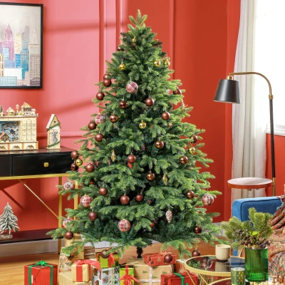 HOMCOM Kunstkerstboom, 183 cm kerstboom met 1700 punten, brede opklapbare metalen standaard, voor kerstdecoratie, groen