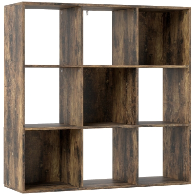 HOMCOM 3-Tier Cube Bookcase 9-Compartment Rustic Brown