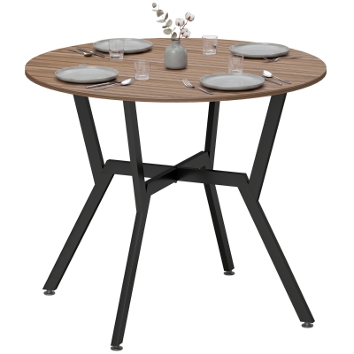 HOMCOM Mesa de Comedor Redonda de Estilo Industrial con Encimera de Madera y Marco de Acero Ø90x76 cm Marrón