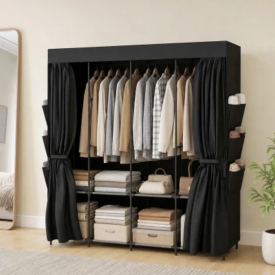 HOMCOM Armário de tecido, à prova de pó, portátil, 5 varões para cabides, 170 x 45 x 167 cm, Preto
