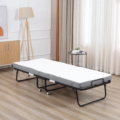 HOMCOM logeerbed 2-in-1 opklapbed met wielen, hoofdbord in hoogte verstelbaar, opklapbaar