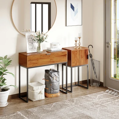 HOMCOM Consoletafel in industrieel design, bijzettafel, dressoir, 1 lade, bruin+ zwart