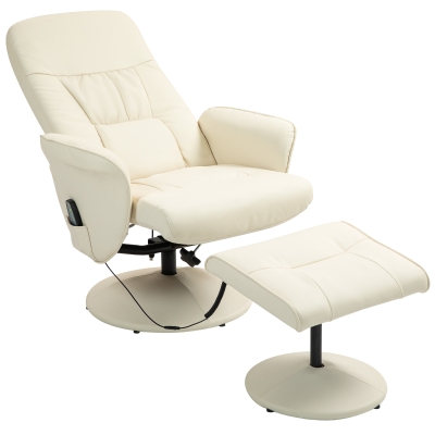 HOMCOM Massagestoel met voetenbank, ergonomische stoel met 10 vibratiepunten, kunstleer, 76 x 81 x 105 cm, Crèmeweiß