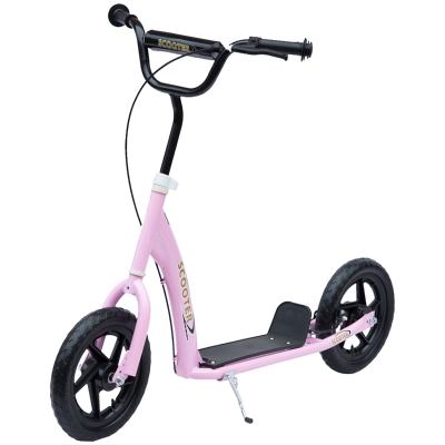HOMCOM Step, Scooter voor Kinderen, met Handrem, Standaard, 12 Inch Wielen, vanaf 5 Jaar, Staal, Roze 120 x 52 x 88 cm