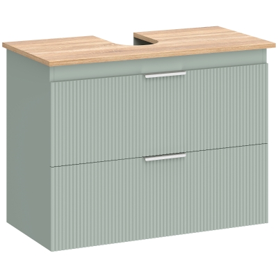 HOMCOM Mueble Bajo Lavabo con 2 Cajones con Frentes Ondulados para Lavabos con o sin Pedestal 80x40x60 cm Verde y Natural