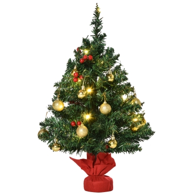 HOMCOM® kerstboom dennenboom met hulstbessen ballen LED groen PVC ∅20 x 60 cm | Aosom.de