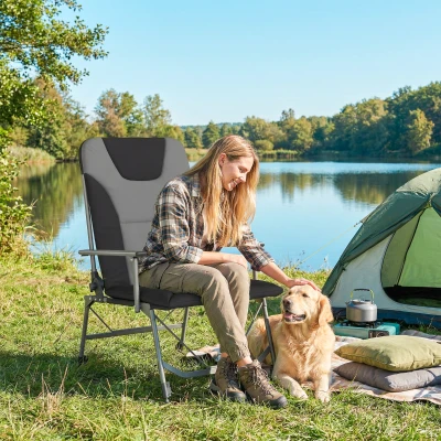Outsunny Reclining Camping Chair Padded Folding Black