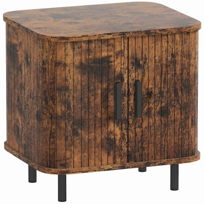 HOMCOM Nordic Bedside Table Sliding Doors Rustic Brown