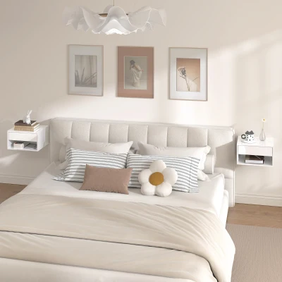 HOMCOM Conjunto de Mesas de Cabeceira Suspensas com Gaveta e Prateleira Aberta 37x32x21 cm Branco Brilhante