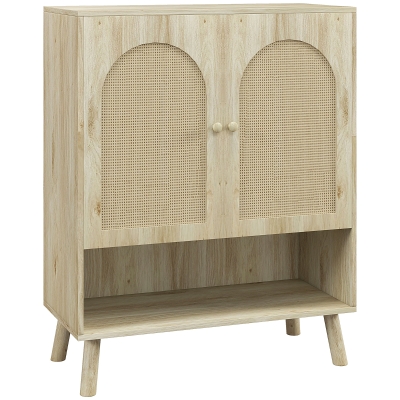 HOMCOM Mobile Multiuso Stile Boho in Legno e Rattan Rovere