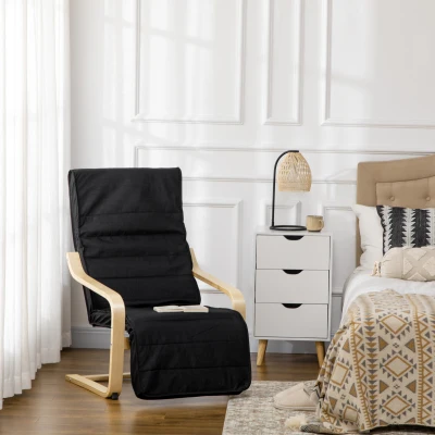 HOMCOM Wooden Lounging Chair Recliner with Footrest Black
