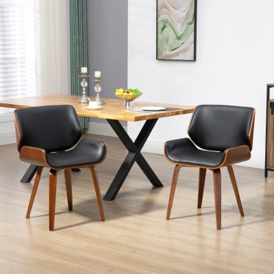 HOMCOM Set 2 Sedie da Pranzo Imbottite in Legno e Pelle PU Nero
