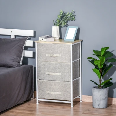 HOMCOM Cómoda con 3 Cajones de Tela Marco de Acero Cajonera para Salón Oficina Vestidor Gris