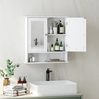 kleankin Armadietto Bagno con 2 Ante a Specchio e Ripiano Aperto