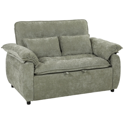 HOMCOM Sofá Cama 2 Plazas Sofá Cama 3 en 1 de Terciopelo 137 cm Respaldo Ajustable Asiento Amplio 2 Cojines Verde
