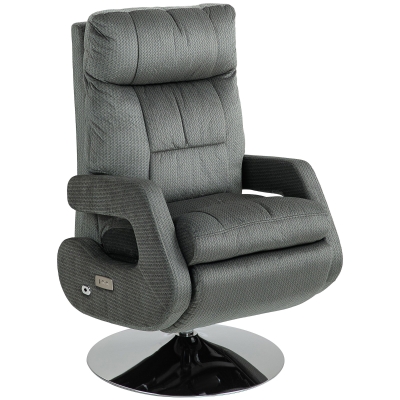 HOMCOM Recliner-fauteuil, elektrische gestoffeerde stoel met USB-aansluiting en voetensteun, fluweellook, draaibaar, verstelbaar, grijs
