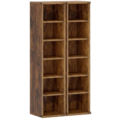 HOMCOM Set de 2 Estanterías para CDs y DVDs con 12 Compartimentos Estantes Ajustables 21x22,5x88,5 cm Marrón Rústico