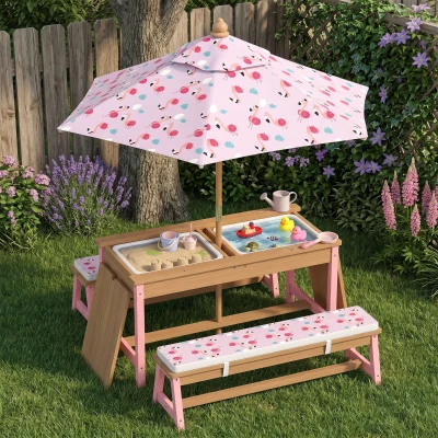 AIYAPLAY Table Pique-Nique Enfant avec Bancs et Parasol Rose