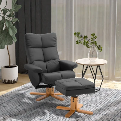 HOMCOM Relaxstoel met kruk tv-stoel 360° draaibaar ligfunctie hout zwart