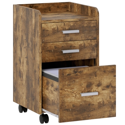 HOMCOM Rolling Filing Cabinet 3-Drawer Rustic Brown