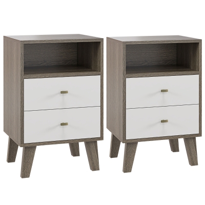 HOMCOM Industrial-Scandinavian Bedside Table with Drawers