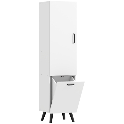 HOMCOM Armario Alto para Baño con Puertas y Estantes Cesto para Ropa Sucia en Espacios Reducidos 35x31,5x144 cm Blanco