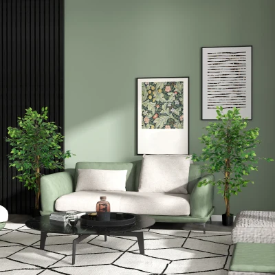 HOMCOM Conjunto de 2 Ficus Artificiais com Troncos Naturais 150 cm Plantas Artificiais com Vaso e 882 Folhas Verde