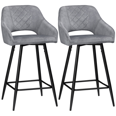 HOMCOM set van 2 barkrukken in retrostijl, fluwelen look, inclusief voetsteun 50 cm x 53 cm x 94 cm grijs