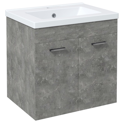 kleankin Mueble de Baño con Lavabo Cerámico Armario Bajo de Lavabo de Pared con 2 Puertas Estante Ajustable 60x45,5x60 cm Gris