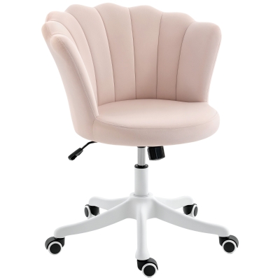HOMCOM Chaise Bureau Velours Rose, Dossier Pétale, Hauteur Réglable