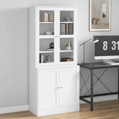HOMCOM Modern Bookcase Storage Cabinet White with Doors