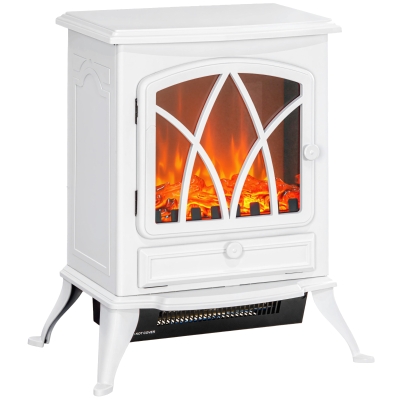 HOMCOM Chimenea Eléctrica 1000W/2000W con Efecto de Llama y Protección Sobrecalentamiento para 15-30 ㎡ 45x28,5x54 cm Blanco