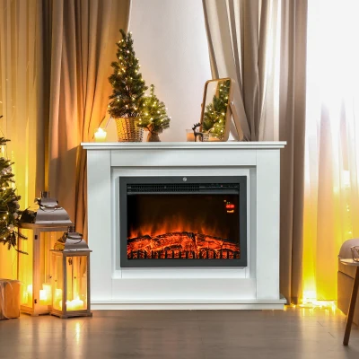 HOMCOM Elektrische Haard, 3D LED Vlammen, Afstandsbediening, Timer, MDF, Wit