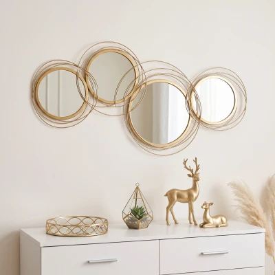 HOMCOM Decoración de Pared de Metal 3D de Espejos Redondos Adorno Metálico para Salón Dormitorio Comedor 107x56cm Dorado