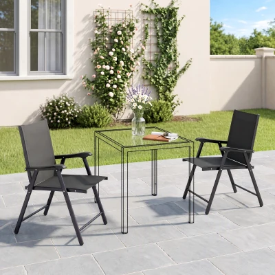 Outsunny Folding Garden Dining Chairs Set of 2 Black